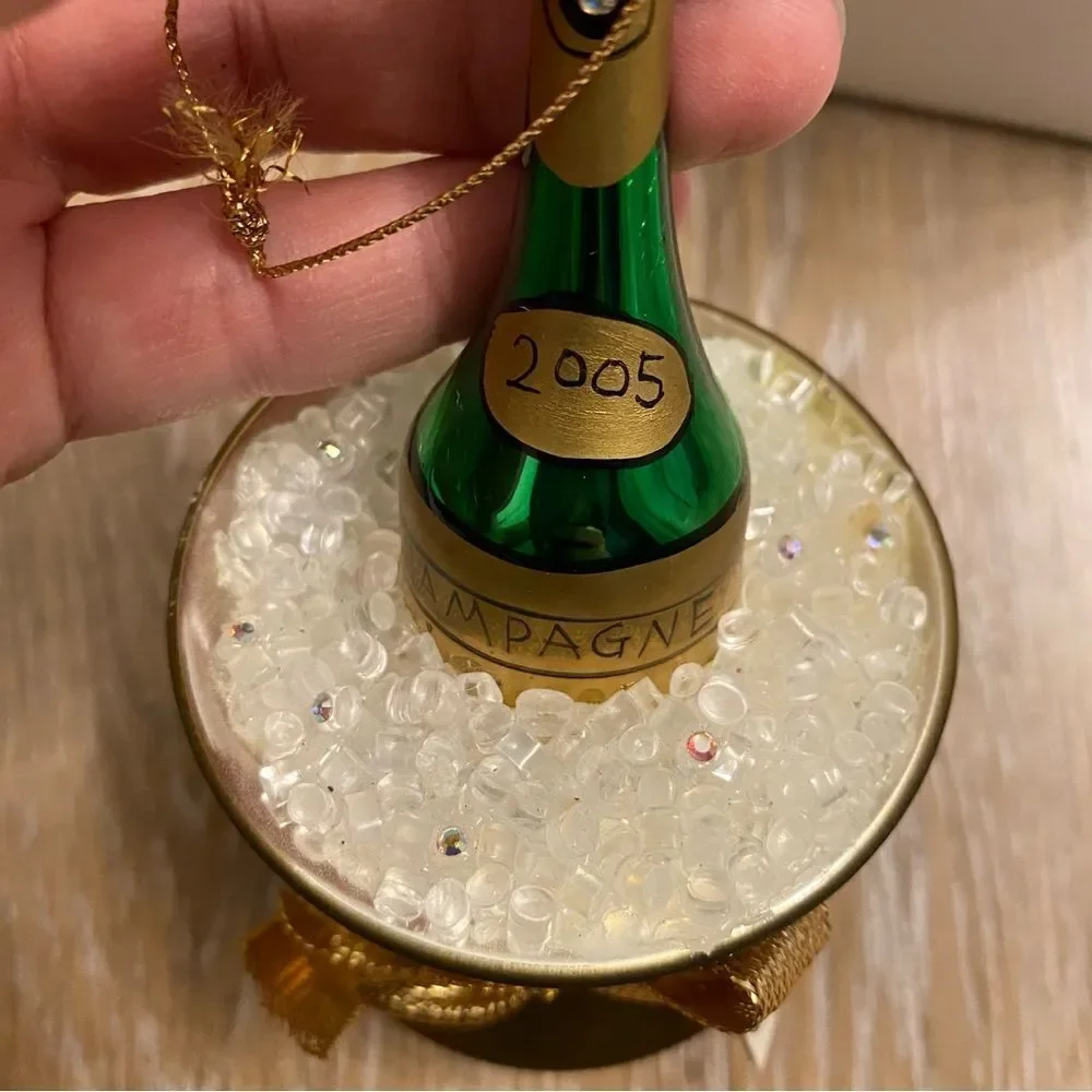 Christmas Vintage blown Glass holiday ornament champagne bucket bottle 2005 5”